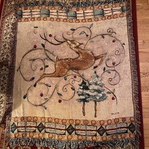 Leaping Deer Christmas Tapestry Afghan Throw